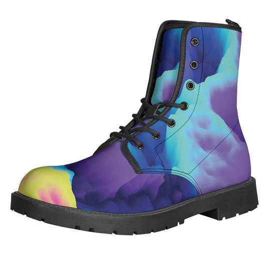 Groovy Cloud Print Leather Boots for the Free-Spirited Hippie - 1