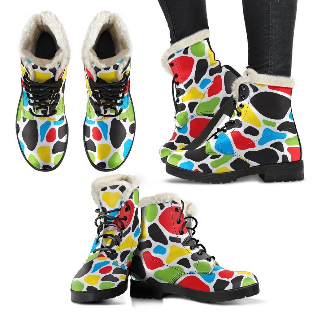 Groovy Cow Print Faux Fur Leather Boots for Hippies - 2