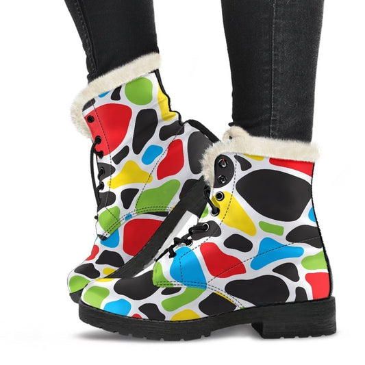 Groovy Cow Print Faux Fur Leather Boots for Hippies - 1