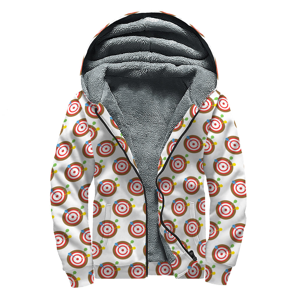 Colorful Darts and Dartboard Print Sherpa Lined Zip Up Hoodie for Hippie Vibes - 1