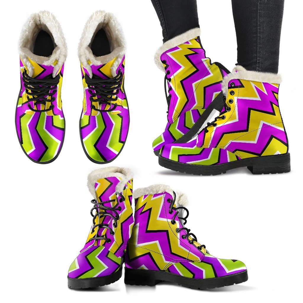 Groovy Vibes Faux Fur Leather Boots - Step Out in Psychedelic Style! - 2