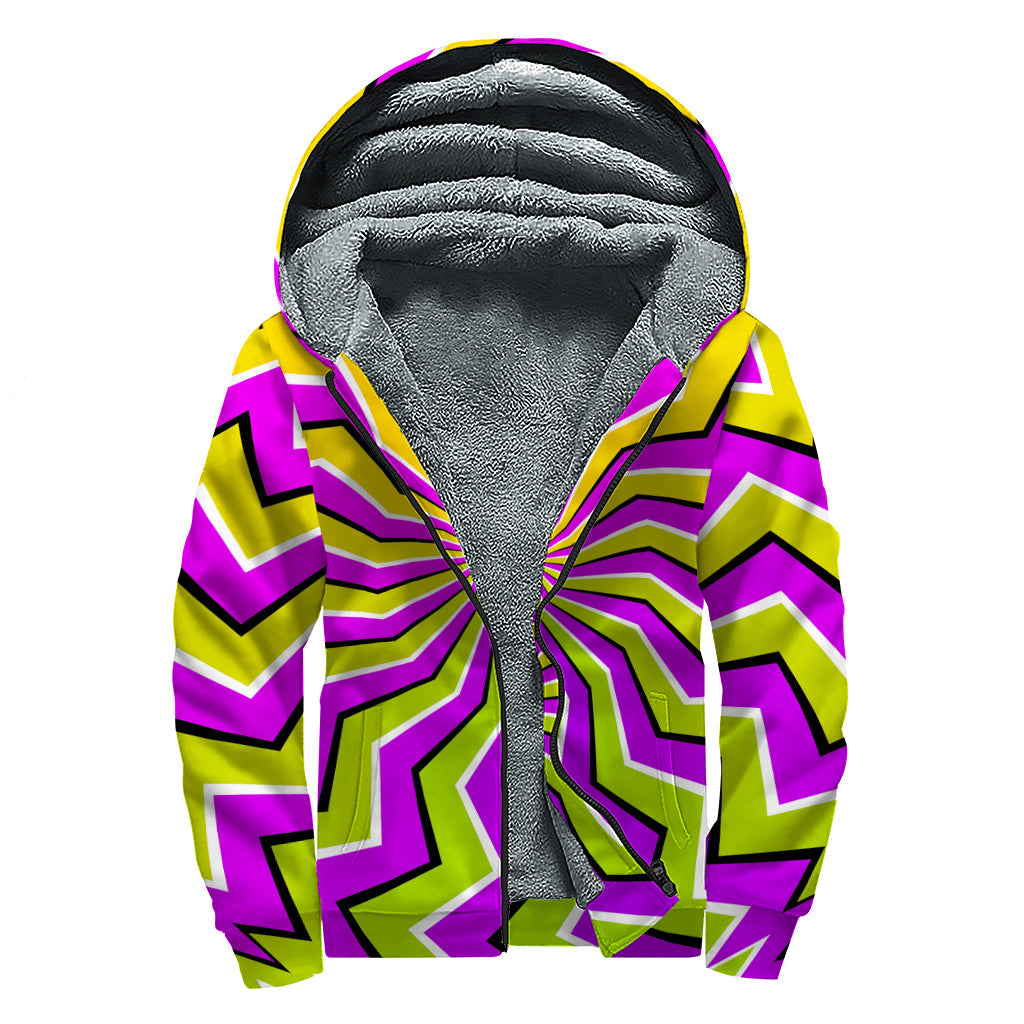 Colorful Dizzy Illusion Sherpa Lined Zip Up Hoodie for the Free-Spirited Hippie - 1