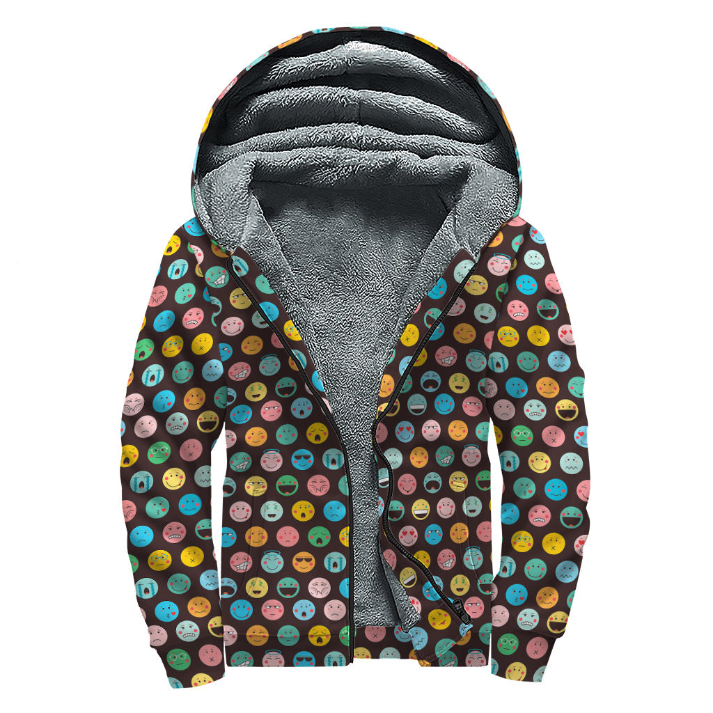 Psychedelic Emoji Faces Sherpa Lined Zip Up Hoodie - 1