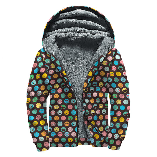 Psychedelic Emoji Faces Sherpa Lined Zip Up Hoodie - 1