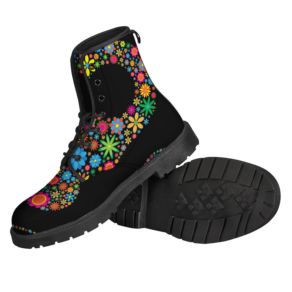 Colorful Flower Yin Yang Leather Boots: Step into Style with Hippie Vibes! - 2