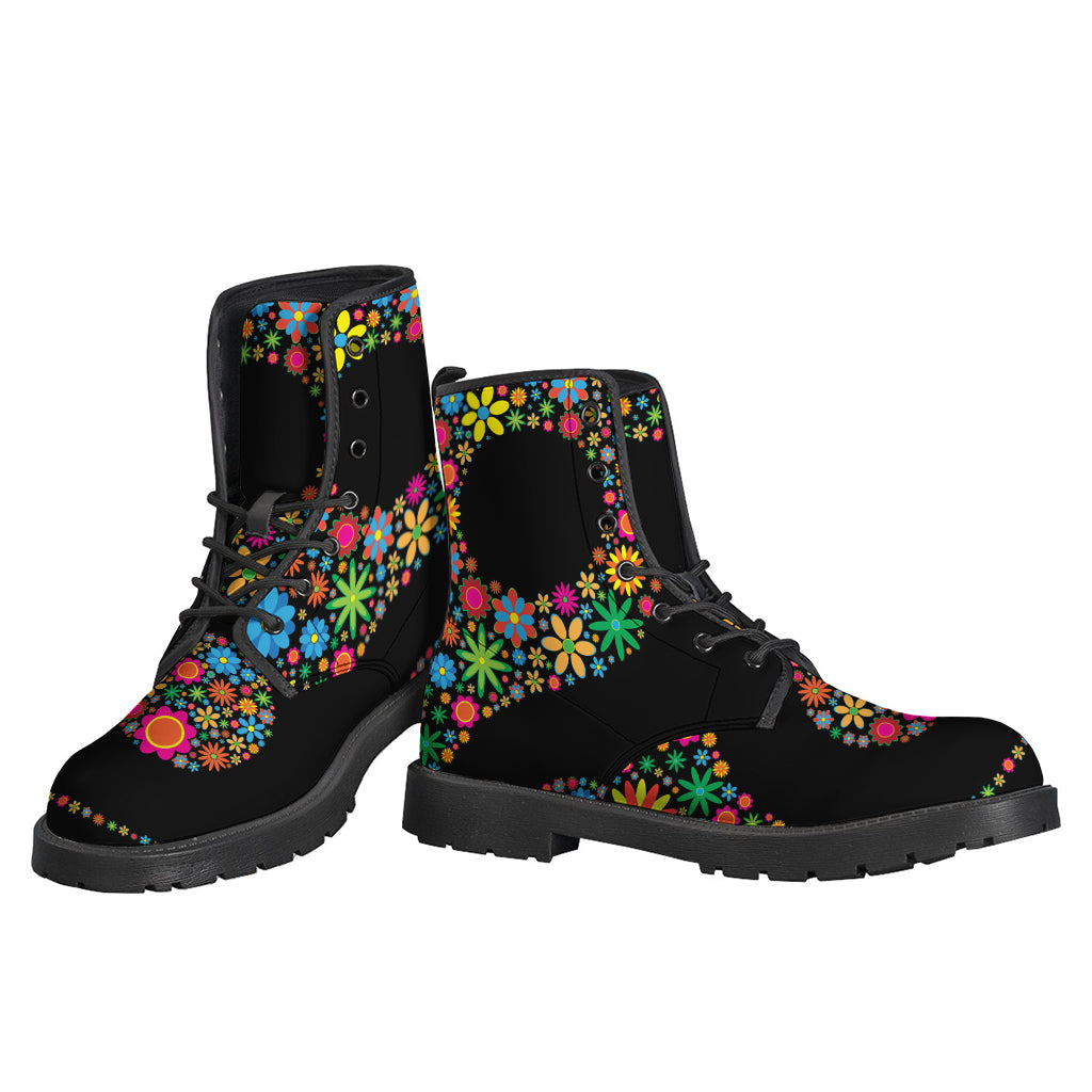 Colorful Flower Yin Yang Leather Boots: Step into Style with Hippie Vibes! - 3