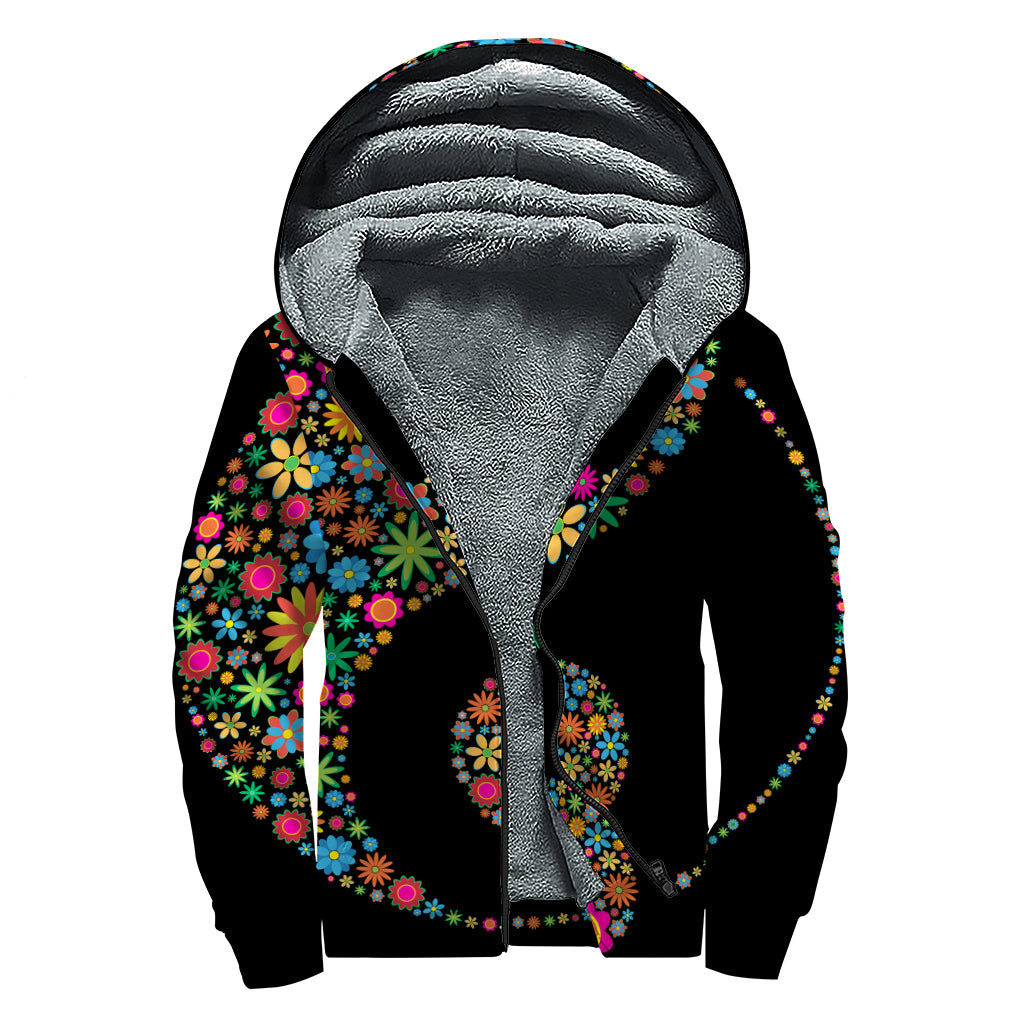 Colorful Flowers Yin Yang Sherpa Lined Zip Up Hoodie - 1