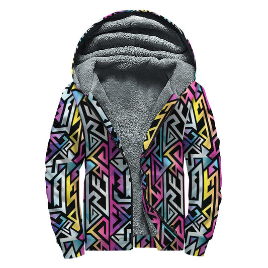 Groovy Geometric Sherpa Lined Zip Up Hoodie for Hippies - 1