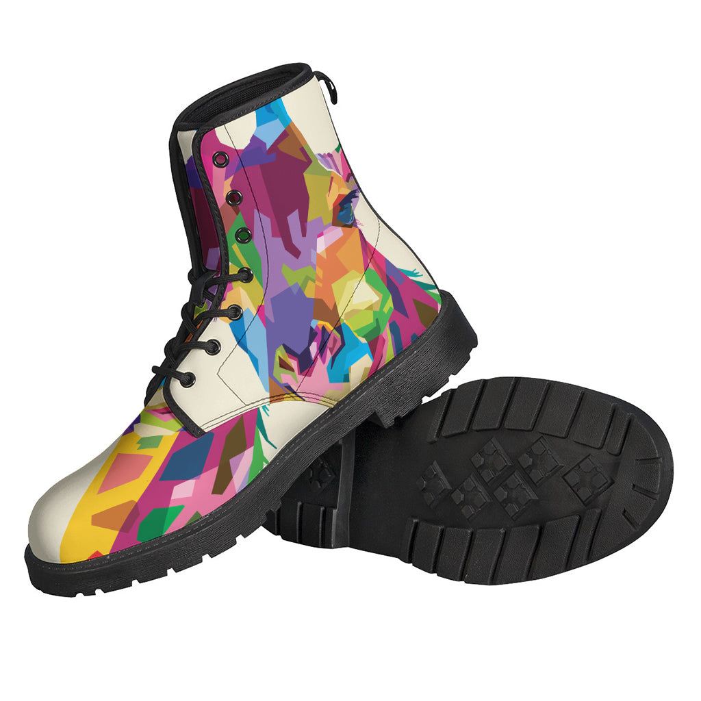 Colorful Giraffe Portrait Leather Lightweight Boots for Hippies - 2