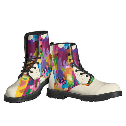 Colorful Giraffe Portrait Leather Lightweight Boots for Hippies - 3