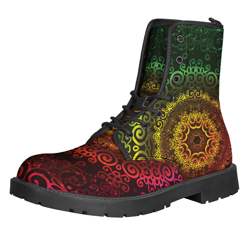 Boho Vibes: Colorful Gradient Mandala Print Leather Boots for Hippies - 1