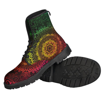 Boho Vibes: Colorful Gradient Mandala Print Leather Boots for Hippies - 2