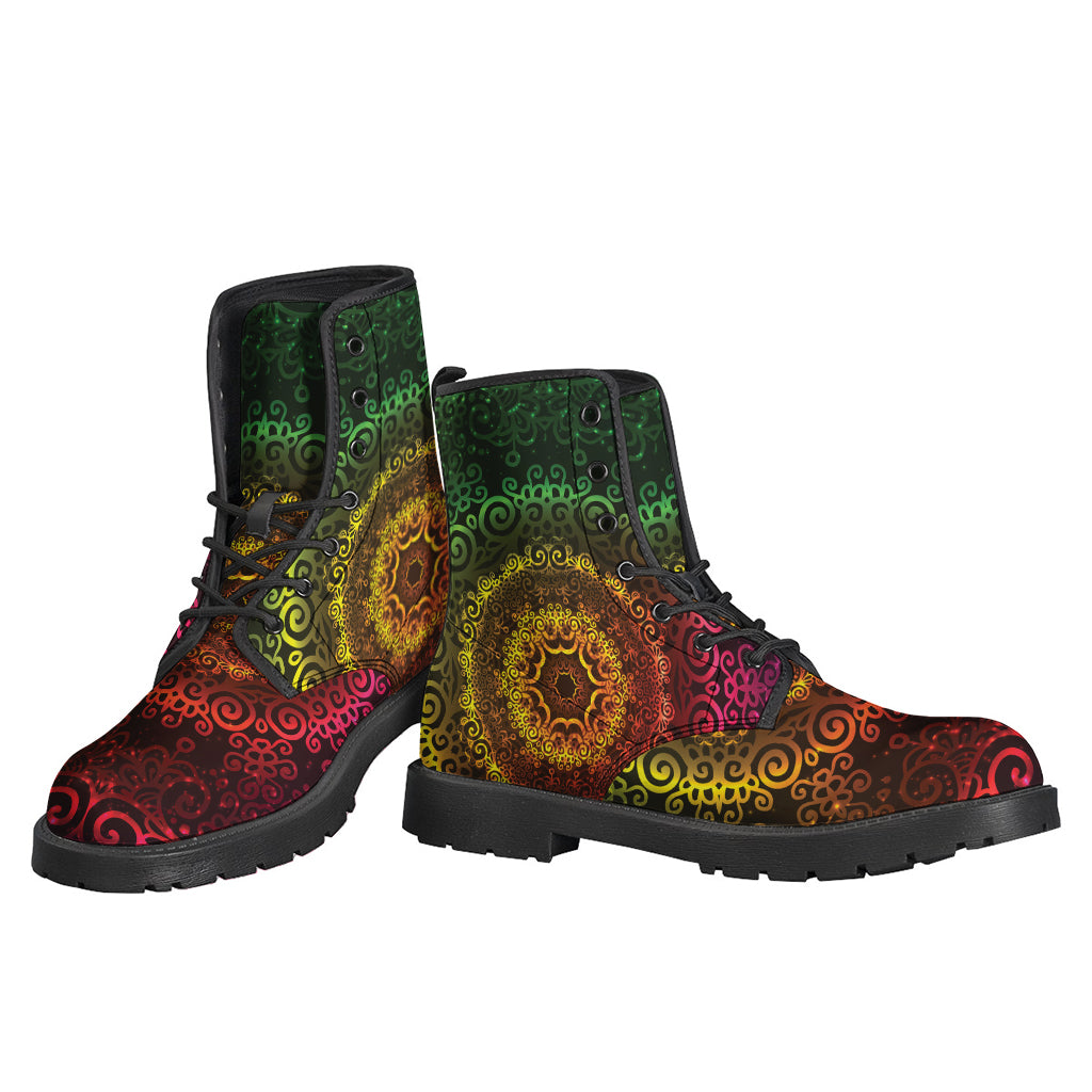 Boho Vibes: Colorful Gradient Mandala Print Leather Boots for Hippies - 3