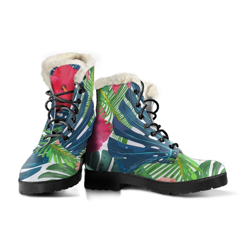 Colorful Hawaii Floral Faux Fur Leather Boots for Groovy Hippies - 3