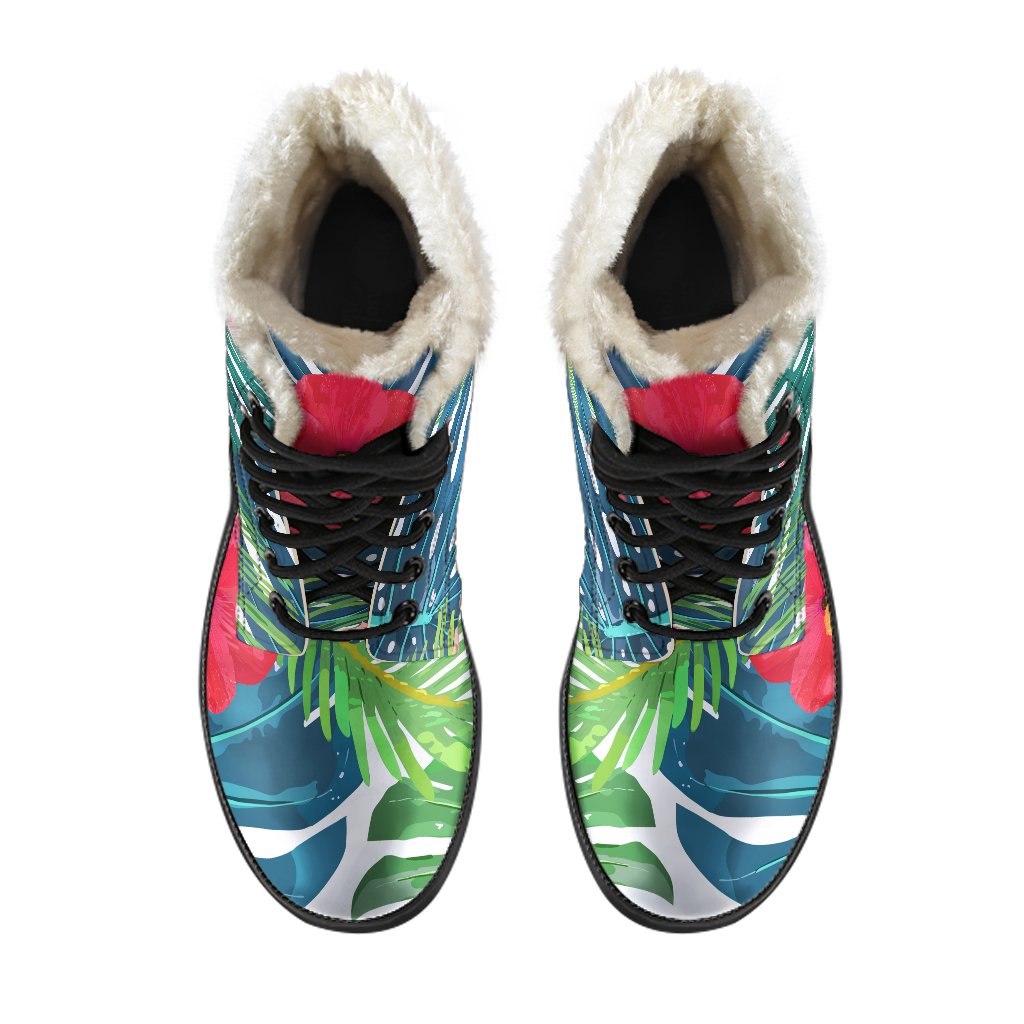 Colorful Hawaii Floral Faux Fur Leather Boots for Groovy Hippies - 4