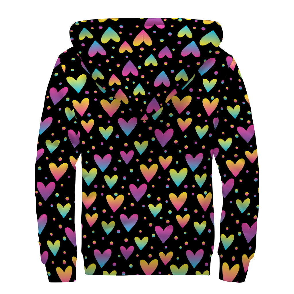 Groovy Heart Print Sherpa Lined Zip Up Hoodie - 2