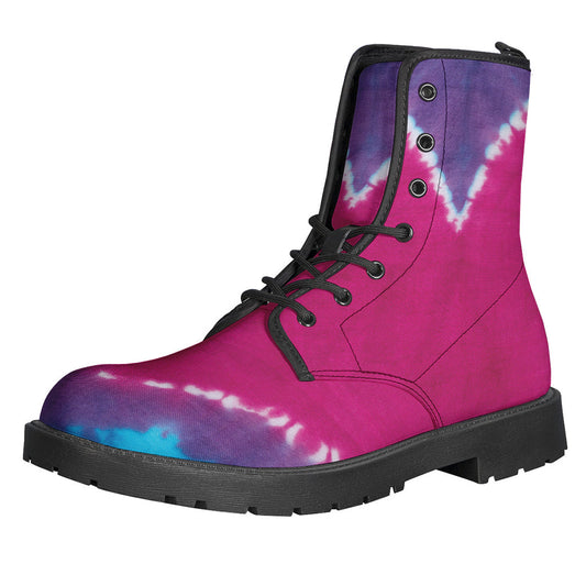 Groovy Vibes: Colorful Heart Tie-Dye Print Leather Boots - 1