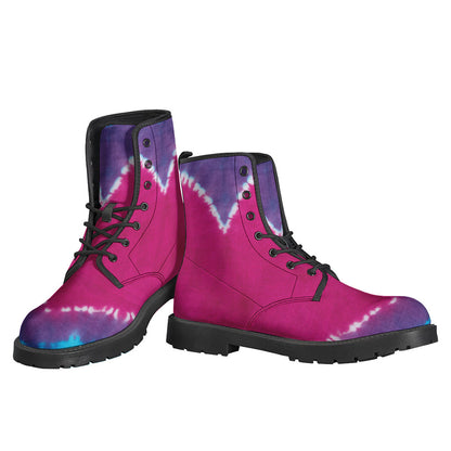 Groovy Vibes: Colorful Heart Tie-Dye Print Leather Boots - 3