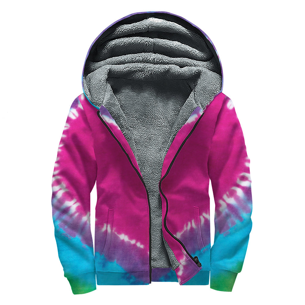 Colorful Heart Tie Dye Sherpa Lined Zip Up Hoodie for the Free-Spirited Hippie - 1