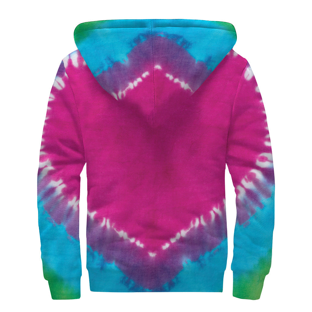 Colorful Heart Tie Dye Sherpa Lined Zip Up Hoodie for the Free-Spirited Hippie - 2