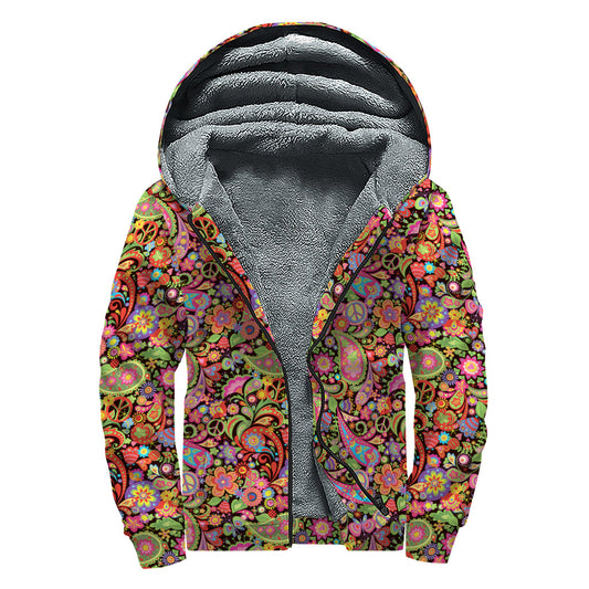 Peaceful & Colorful: The Ultimate Hippie Sherpa Lined Zip Up Hoodie - 1