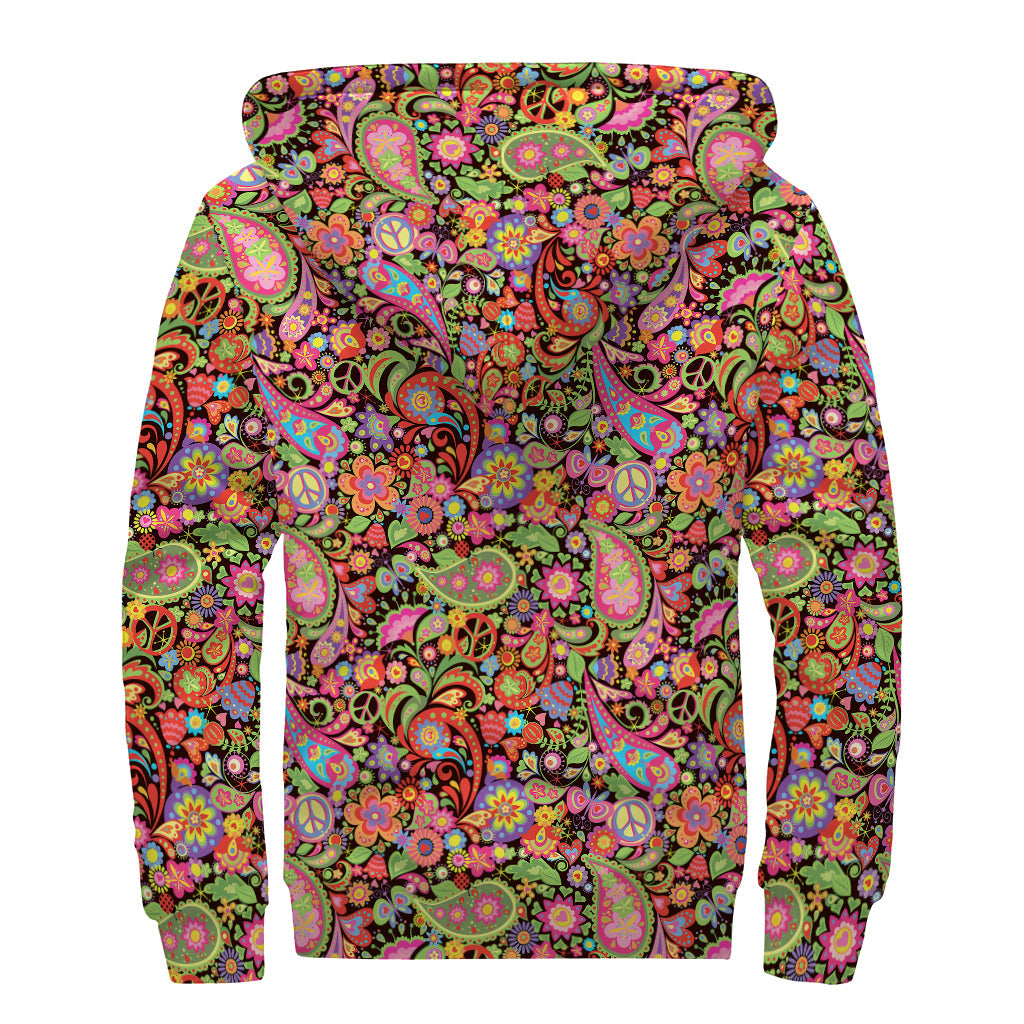 Peaceful & Colorful: The Ultimate Hippie Sherpa Lined Zip Up Hoodie - 2