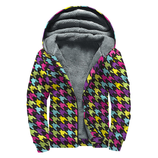 Groovy Houndstooth Sherpa Zip Up Hoodie for the Free-Spirited Hippie - 1