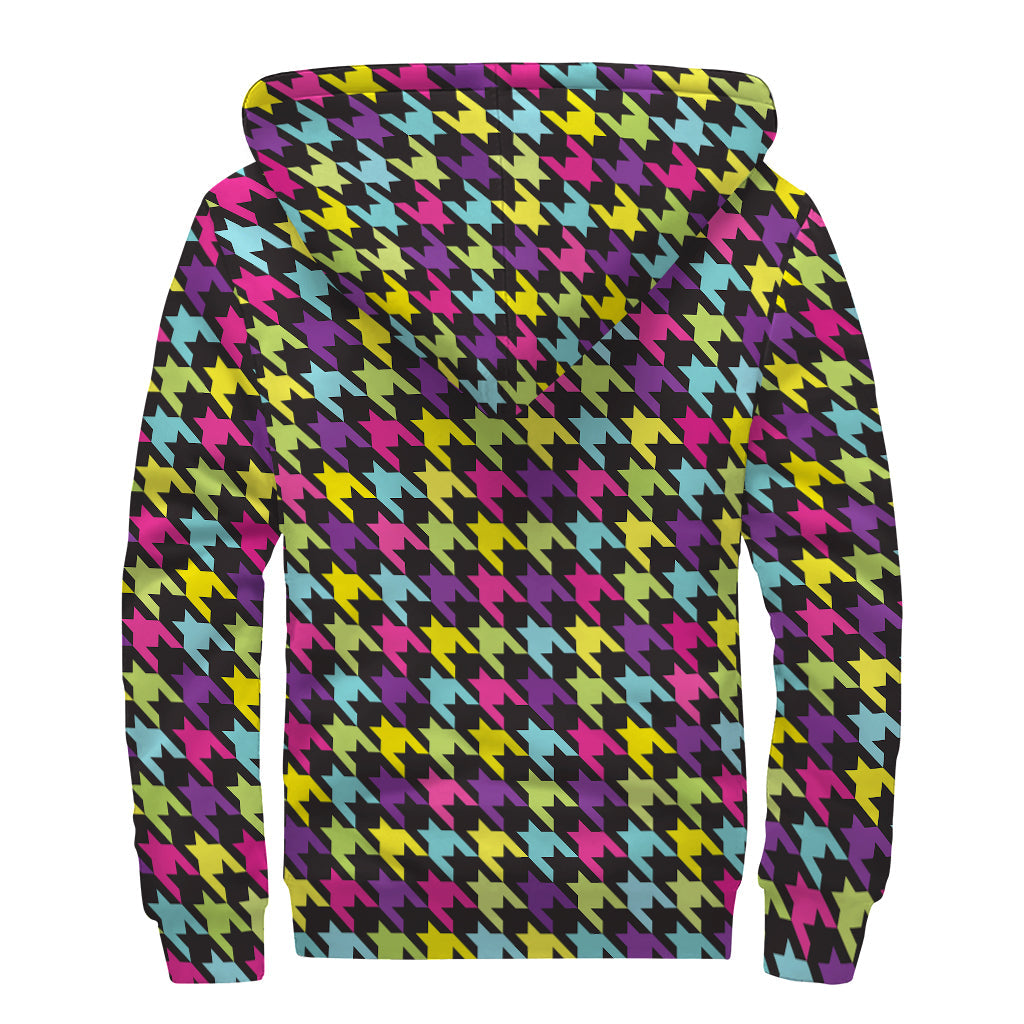 Groovy Houndstooth Sherpa Zip Up Hoodie for the Free-Spirited Hippie - 2