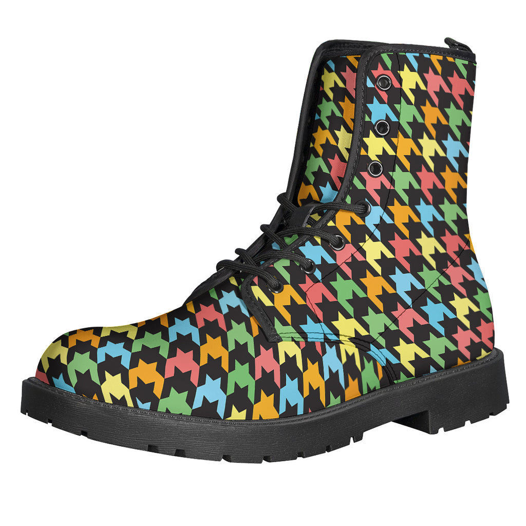 Groovy Houndstooth Leather Boots for Retro-loving Hippies - 1