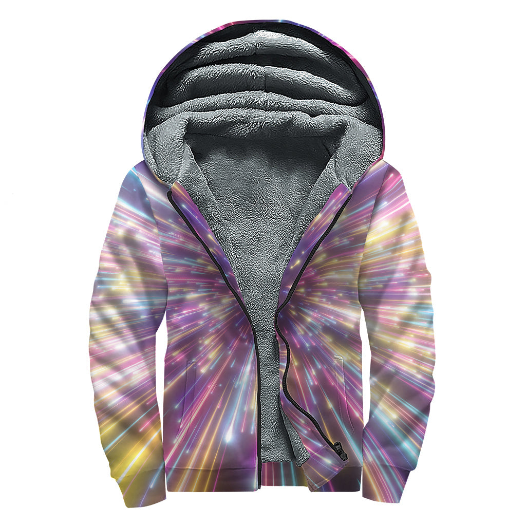 Stay Cozy in Style with our Colorful Hyperspace Print Sherpa Lined Zip Up Hoodie! - 1