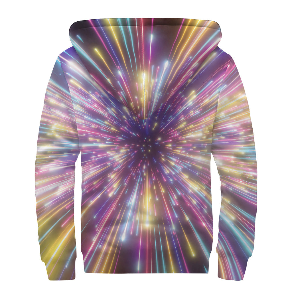 Stay Cozy in Style with our Colorful Hyperspace Print Sherpa Lined Zip Up Hoodie! - 2