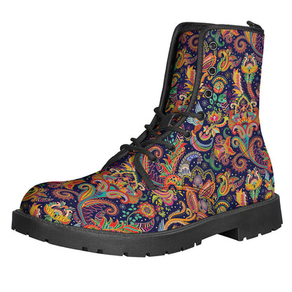 Boho Chic: Colorful Indian Paisley Pattern Leather Boots for the Free Spirited Hippie - 1