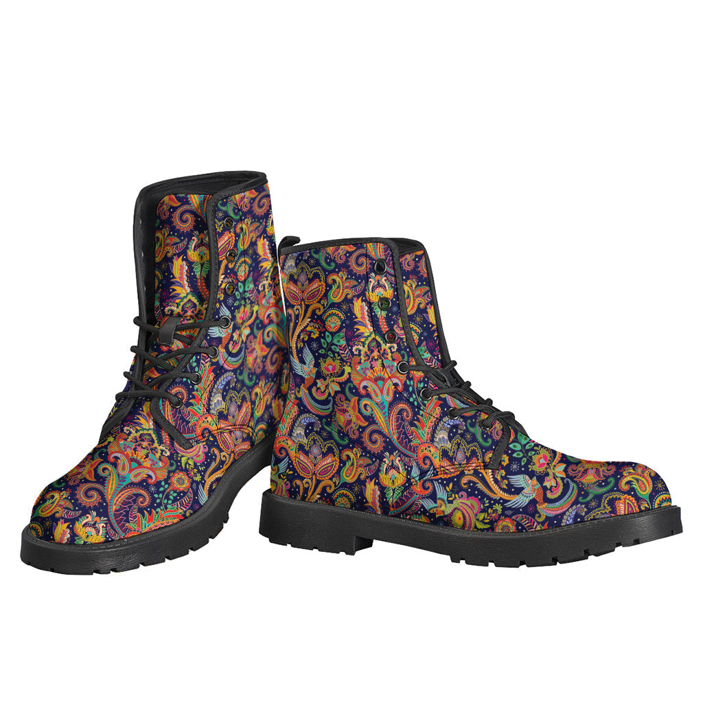 Boho Chic: Colorful Indian Paisley Pattern Leather Boots for the Free Spirited Hippie - 3