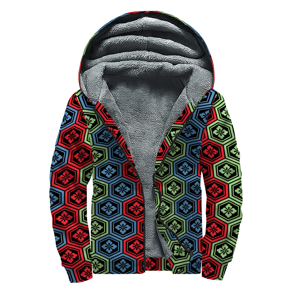 Japanese Flower Power: Sherpa Lined Zip Up Hoodie for Groovy Hippies - 1