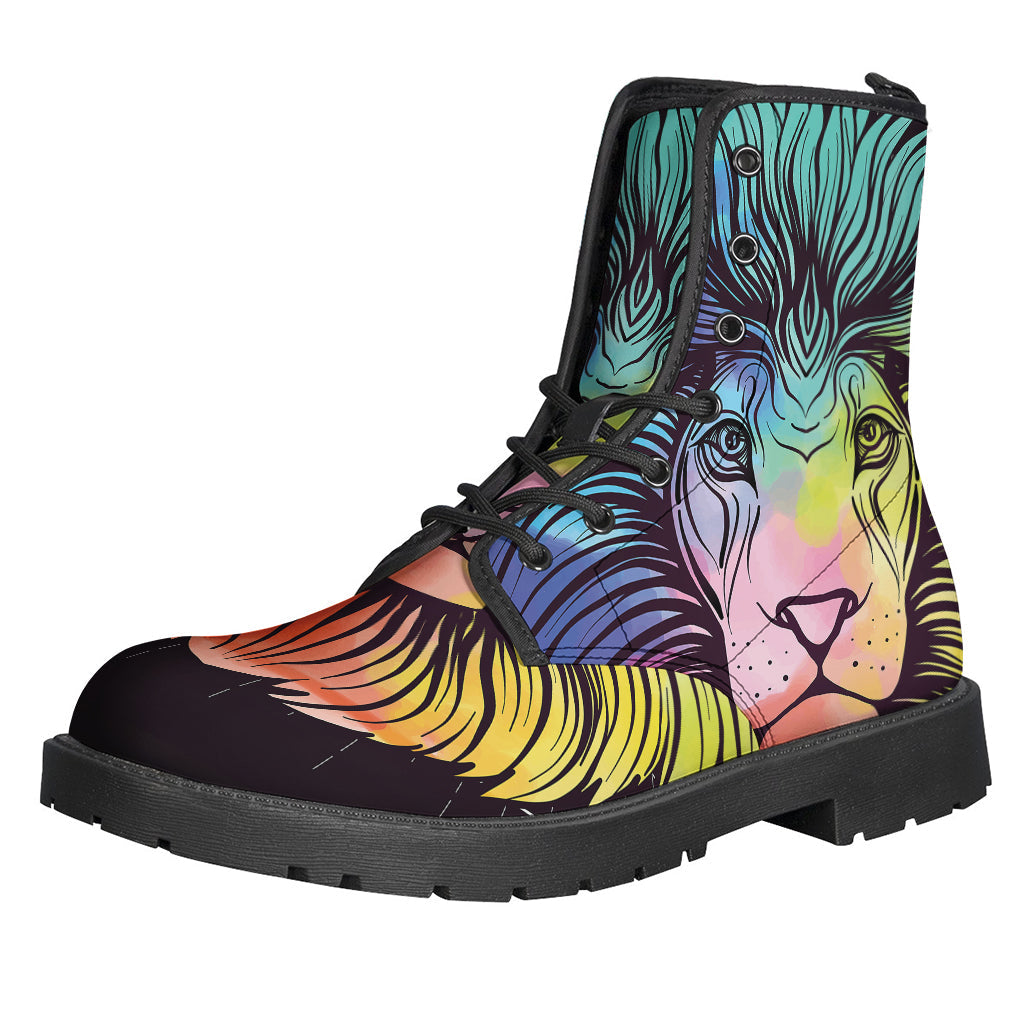 Colorful Leo Sign Print Leather Boots for Free-Spirited Hippies - 1