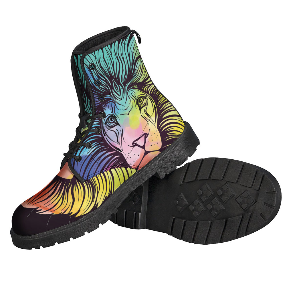 Colorful Leo Sign Print Leather Boots for Free-Spirited Hippies - 2