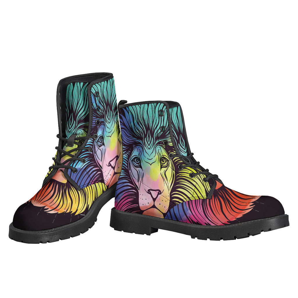 Colorful Leo Sign Print Leather Boots for Free-Spirited Hippies - 3