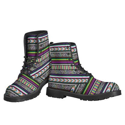 Colorful Leopard Navajo Tribal Print Leather Boots: A Stylish Choice for Hipsters - 3