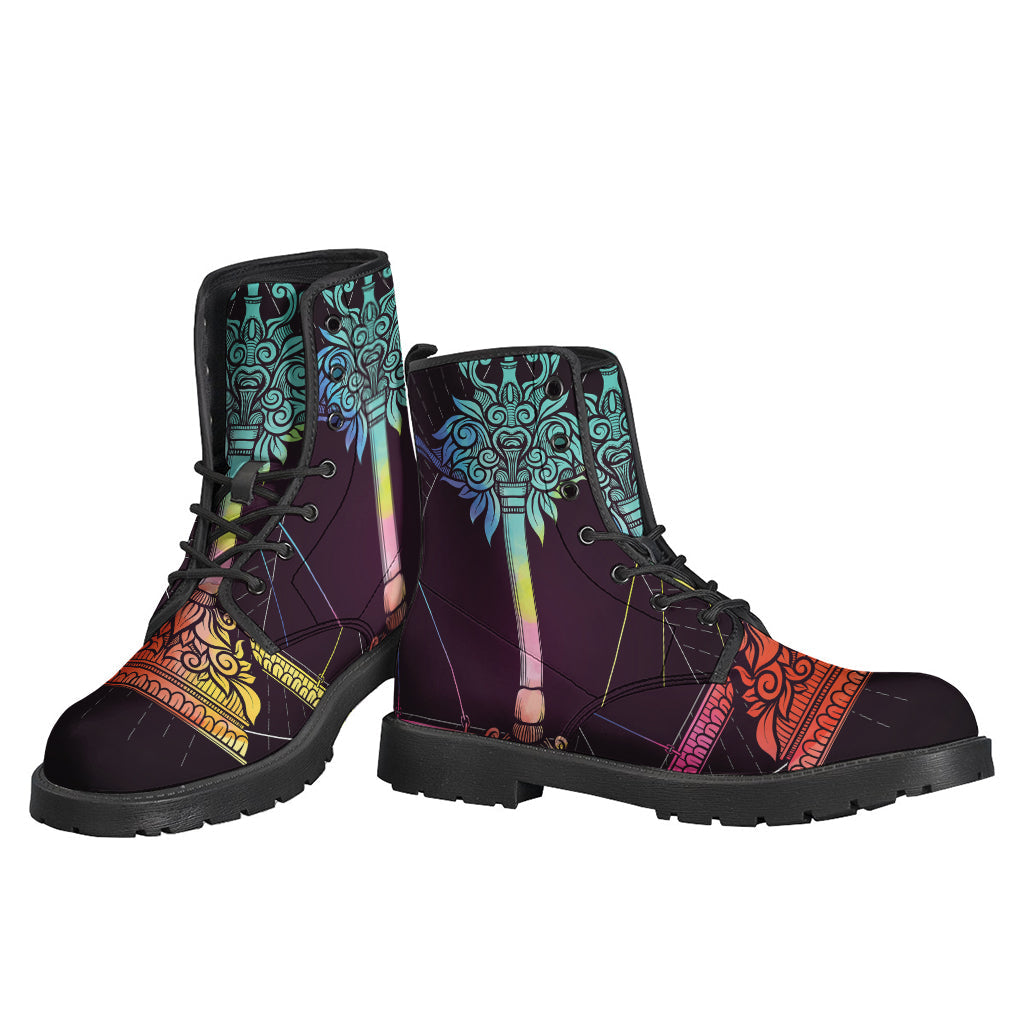 Colorful Libra Sign Leather Lightweight Boots for Hippies - 3