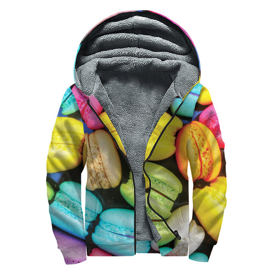 Colorful Macarons Print Hippie Sherpa Lined Zip Up Hoodie - 1