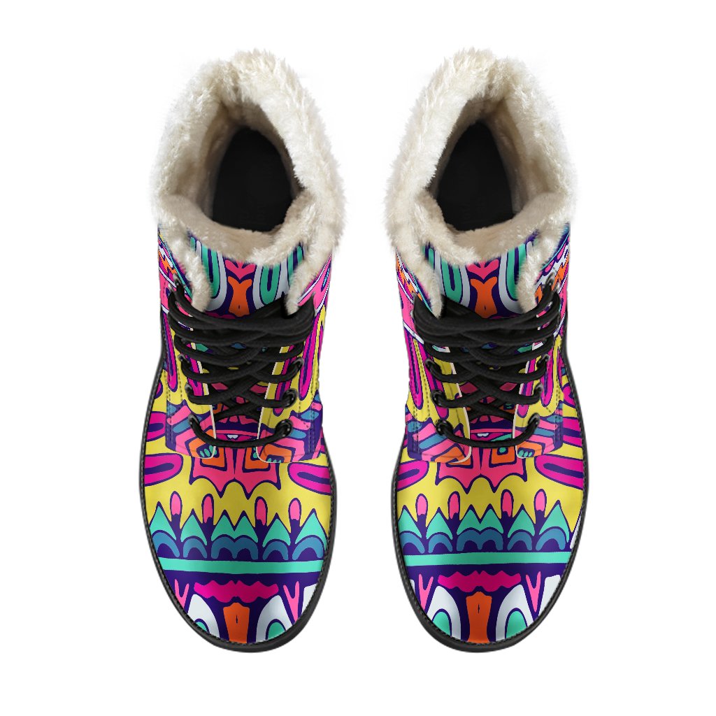 Colorful Mandala Bohemian Boots: Step Out in Style with Faux Fur and Leather! - 4