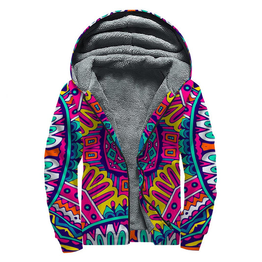 Colorful Mandala Bohemian Sherpa Zip Up Hoodie for the Free Spirit - 1