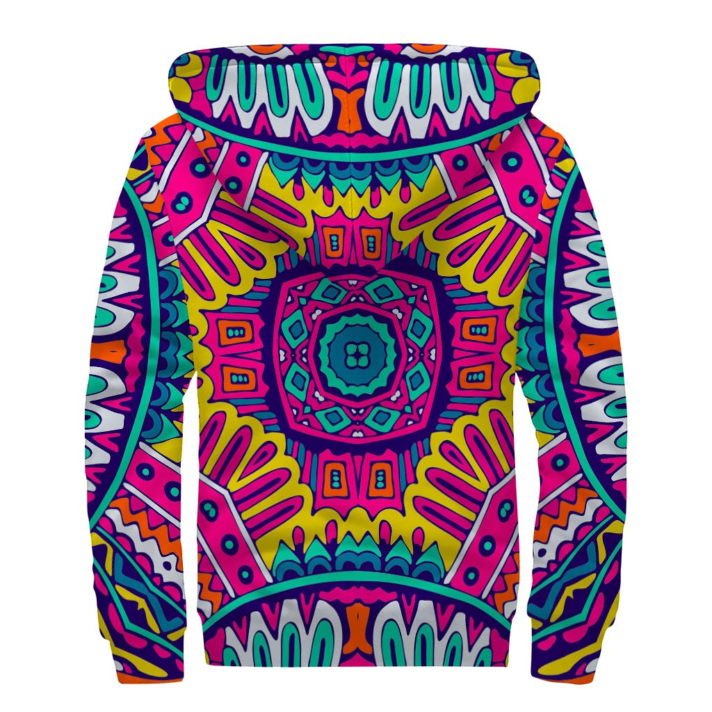 Colorful Mandala Bohemian Sherpa Zip Up Hoodie for the Free Spirit - 2