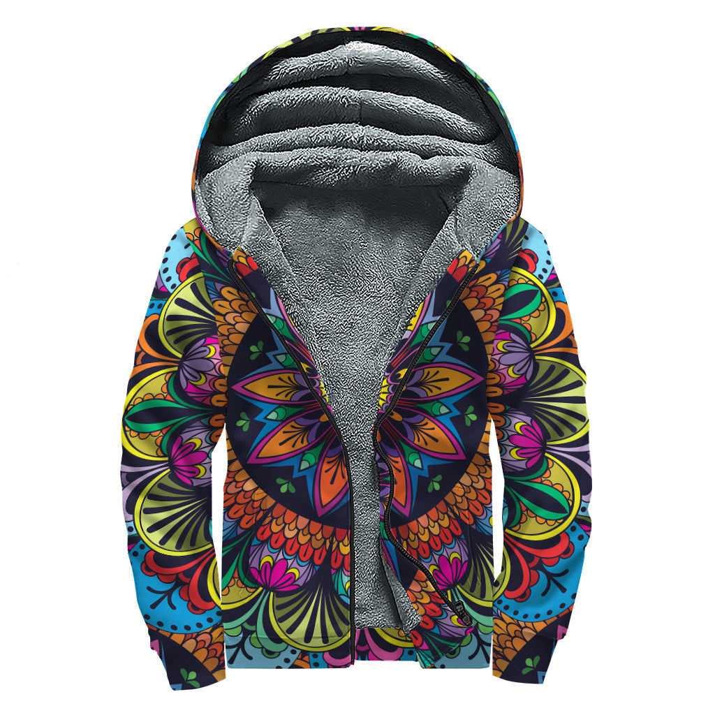 Colorful Mandala Dreams: The Ultimate Hippie Sherpa Lined Zip Up Hoodie - 1