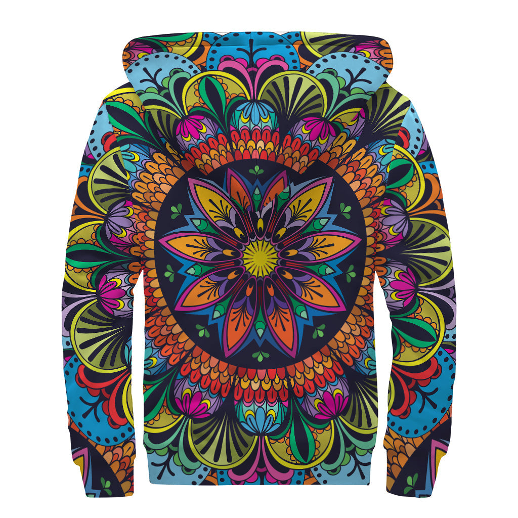 Colorful Mandala Dreams: The Ultimate Hippie Sherpa Lined Zip Up Hoodie - 2