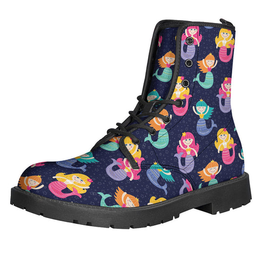 Colorful Mermaid Pattern Leather Boots for Peaceful Hippies - 1