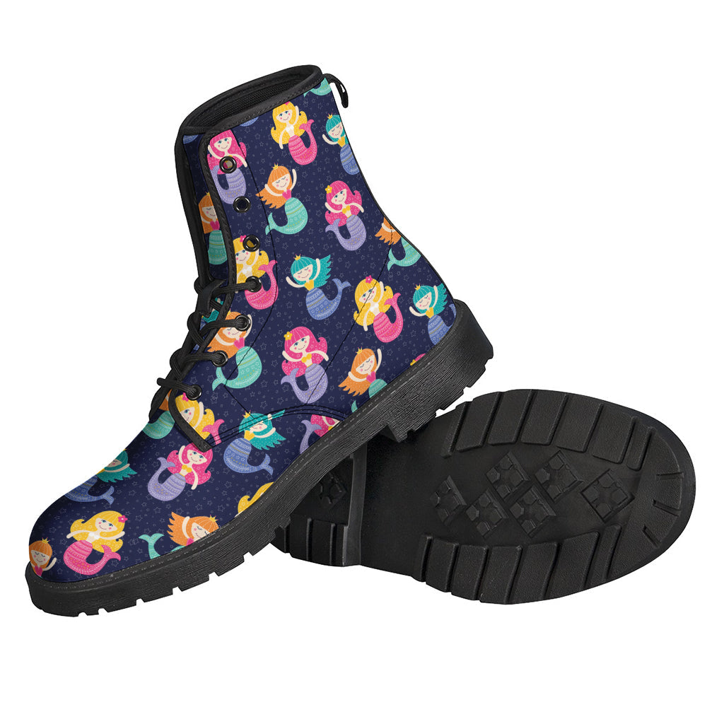 Colorful Mermaid Pattern Leather Boots for Peaceful Hippies - 2