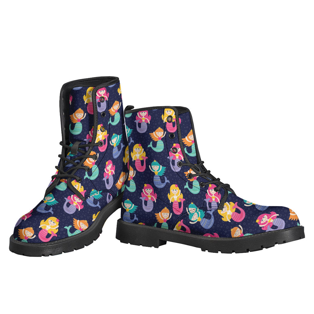 Colorful Mermaid Pattern Leather Boots for Peaceful Hippies - 3