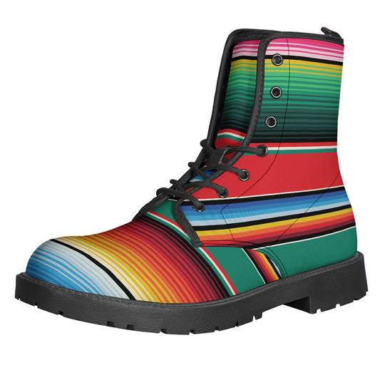 Groovy Leather Boots with Colorful Mexican Blanket Pattern Print for Fashion-Forward Hippies - 1