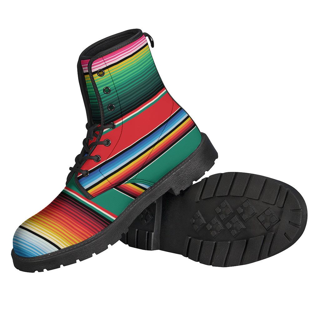 Groovy Leather Boots with Colorful Mexican Blanket Pattern Print for Fashion-Forward Hippies - 2